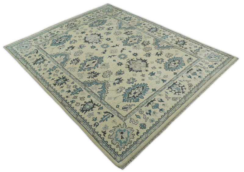 8x10 Hand Knotted Beige and Blue Traditional Vintage Persian Style Antique Wool Rug | TRDCP579810 - The Rug Decor
