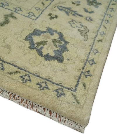 8x10 Hand Knotted Beige and Blue Traditional Vintage Persian Style Antique Wool Rug | TRDCP580810 - The Rug Decor
