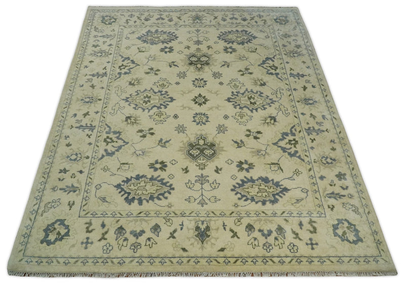 8x10 Hand Knotted Beige and Blue Traditional Vintage Persian Style Antique Wool Rug | TRDCP580810 - The Rug Decor