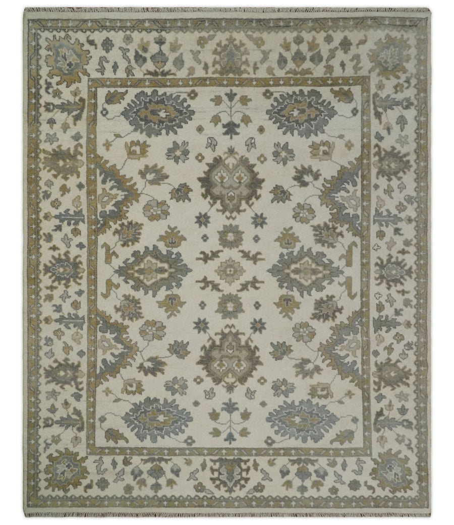 8x10 Hand Knotted Beige, Brown and Gray Traditional Vintage Persian Style Antique Wool Rug | TRDCP722810 - The Rug Decor