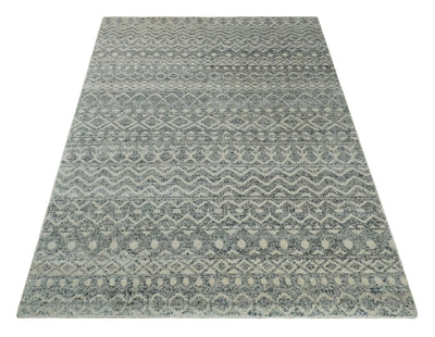 8x10 Hand Knotted Beige, Gray and Blue Modern Contemporary Southwestern Tribal Trellis Recycled Silk Area Rug | OP44 - The Rug Decor