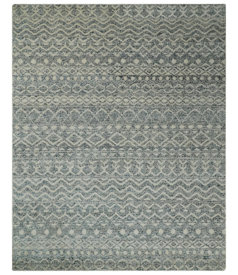 8x10 Hand Knotted Beige, Gray and Blue Modern Contemporary Southwestern Tribal Trellis Recycled Silk Area Rug | OP44 - The Rug Decor