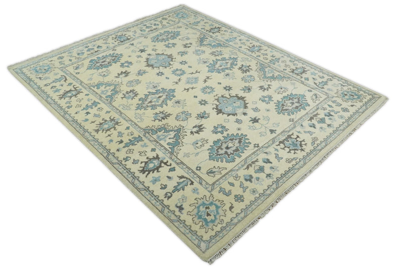 8x10 Hand Knotted Beige, Gray and Blue Traditional Vintage Persian Style Antique Wool Rug | TRDCP589810 - The Rug Decor
