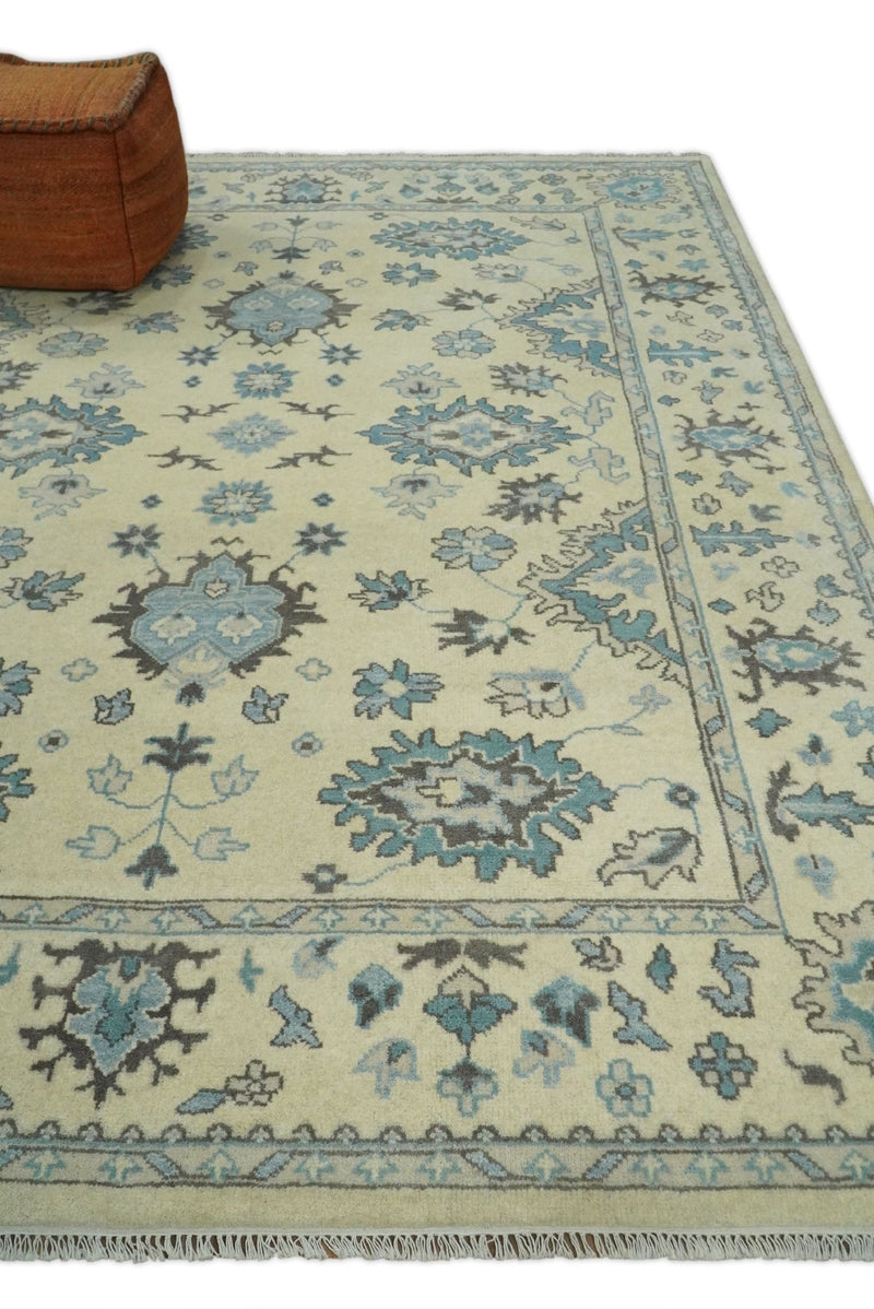 8x10 Hand Knotted Beige, Gray and Blue Traditional Vintage Persian Style Antique Wool Rug | TRDCP589810 - The Rug Decor