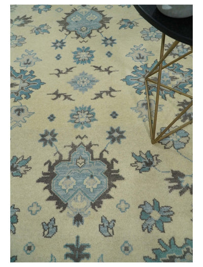 8x10 Hand Knotted Beige, Gray and Blue Traditional Vintage Persian Style Antique Wool Rug | TRDCP589810 - The Rug Decor