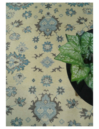 8x10 Hand Knotted Beige, Gray and Blue Traditional Vintage Persian Style Antique Wool Rug | TRDCP589810 - The Rug Decor