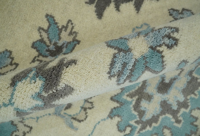 8x10 Hand Knotted Beige, Gray and Blue Traditional Vintage Persian Style Antique Wool Rug | TRDCP589810 - The Rug Decor