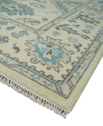 8x10 Hand Knotted Beige, Gray and Blue Traditional Vintage Persian Style Antique Wool Rug | TRDCP589810 - The Rug Decor