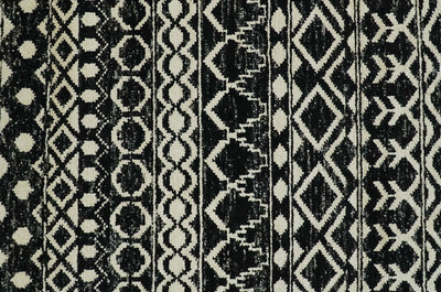 8x10 Hand Knotted Black and Ivory Modern Contemporary Southwestern Tribal Trellis Recycled Silk Area Rug | OP11 - The Rug Decor