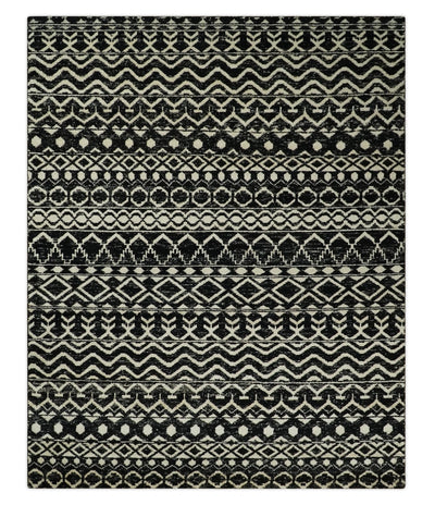 8x10 Hand Knotted Black and Ivory Modern Contemporary Southwestern Tribal Trellis Recycled Silk Area Rug | OP11 - The Rug Decor