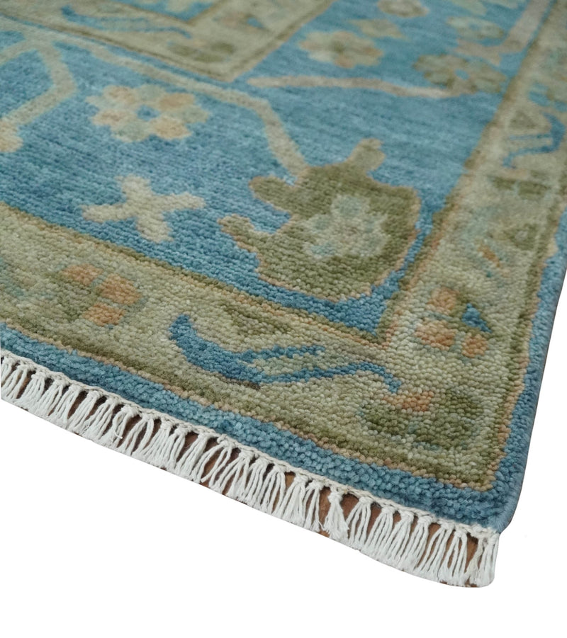 8x10 Hand knotted Blue and Beige Traditional Oushak Wool Area Rug - The Rug Decor