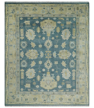 8x10 Hand Knotted Blue and Beige Traditional Vintage Persian Style Antique Wool Rug | TRDCP565810 - The Rug Decor