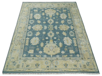 8x10 Hand Knotted Blue and Beige Traditional Vintage Persian Style Antique Wool Rug | TRDCP565810 - The Rug Decor