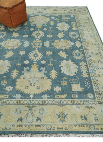 8x10 Hand Knotted Blue and Beige Traditional Vintage Persian Style Antique Wool Rug | TRDCP565810 - The Rug Decor