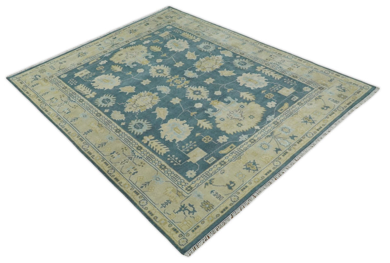 8x10 Hand Knotted Blue and Beige Traditional Vintage Persian Style Antique Wool Rug | TRDCP565810 - The Rug Decor