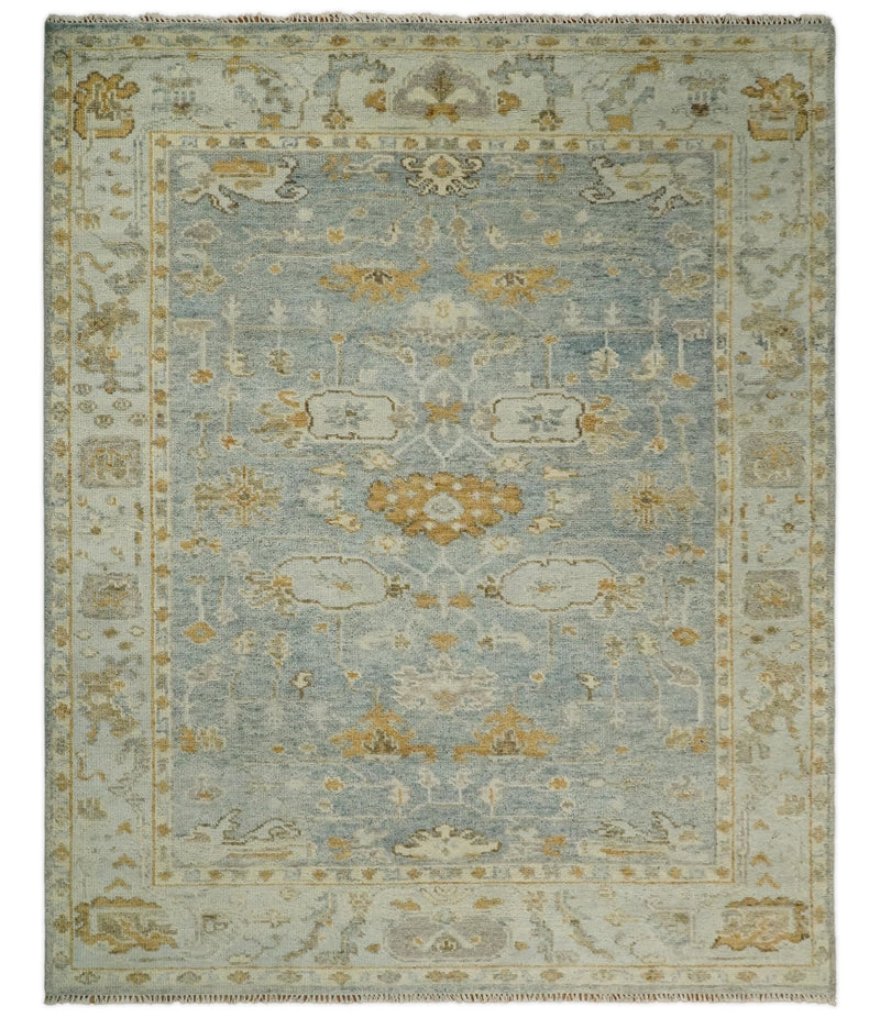 8x10 Hand Knotted Blue and Beige Traditional Vintage Persian Style Antique Wool Rug | TRDCP691810 - The Rug Decor