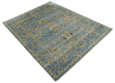 8x10 Hand Knotted Blue and Beige Traditional Vintage Persian Style Oushak Antique Wool Rug | TRD2499 - The Rug Decor