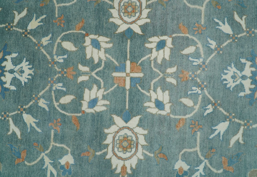8x10 Hand Knotted Blue and Beige Traditional Vintage Turkish Oushak Antique Wool Rug | TRDCP756810 - The Rug Decor