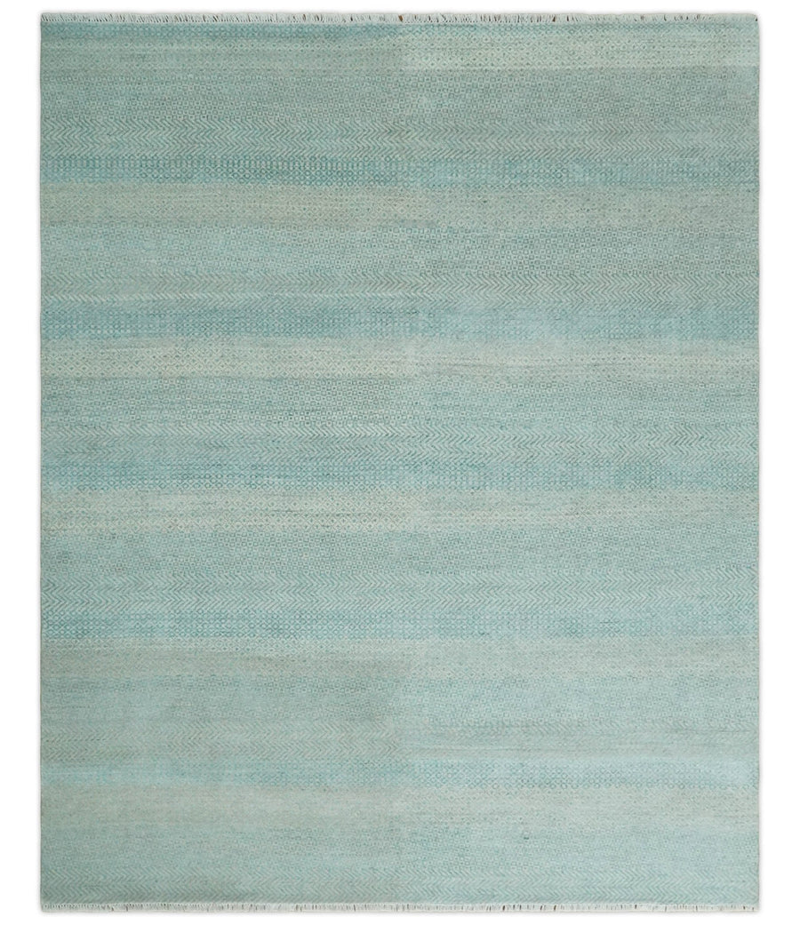 8x10 Hand Knotted Blue and Ivory Modern Geometric Trellis Scandinavian Wool Area Rug | TRDCP931810 - The Rug Decor