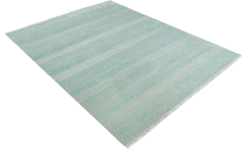 8x10 Hand Knotted Blue and Ivory Modern Geometric Trellis Scandinavian Wool Area Rug | TRDCP931810 - The Rug Decor