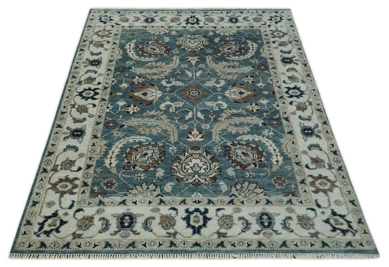 8x10 Hand Knotted Blue and Ivory Traditional Antique Wool Area Rug | TRDCP1600810S - The Rug Decor