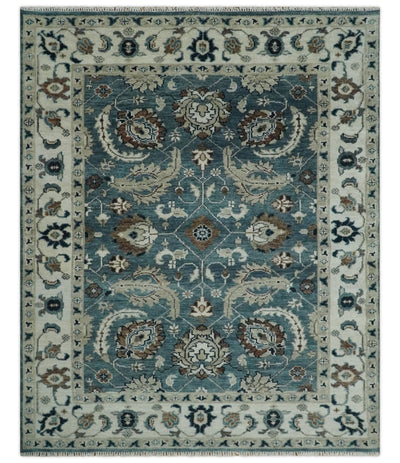 8x10 Hand Knotted Blue and Ivory Traditional Antique Wool Area Rug | TRDCP1600810S - The Rug Decor