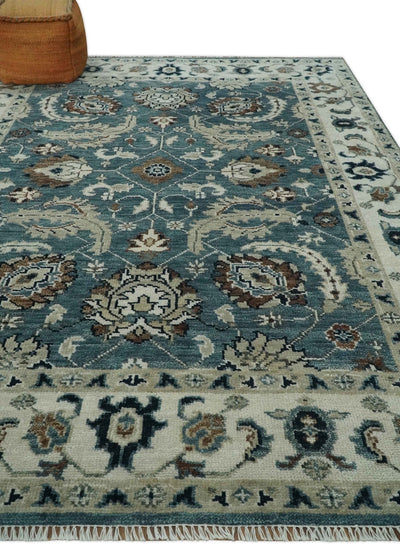 8x10 Hand Knotted Blue and Ivory Traditional Antique Wool Area Rug | TRDCP1600810S - The Rug Decor