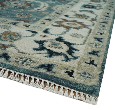 8x10 Hand Knotted Blue and Ivory Traditional Antique Wool Area Rug | TRDCP1600810S - The Rug Decor