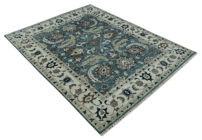 8x10 Hand Knotted Blue and Ivory Traditional Antique Wool Area Rug | TRDCP1600810S - The Rug Decor