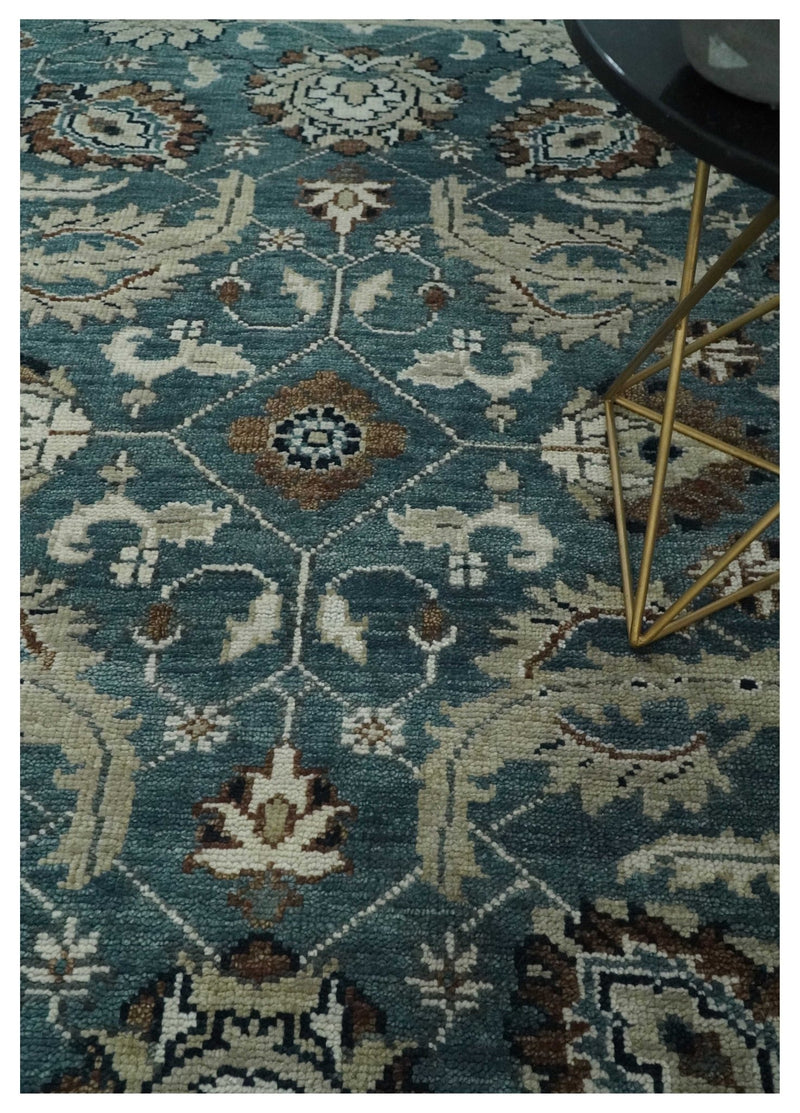 8x10 Hand Knotted Blue and Ivory Traditional Antique Wool Area Rug | TRDCP1600810S - The Rug Decor