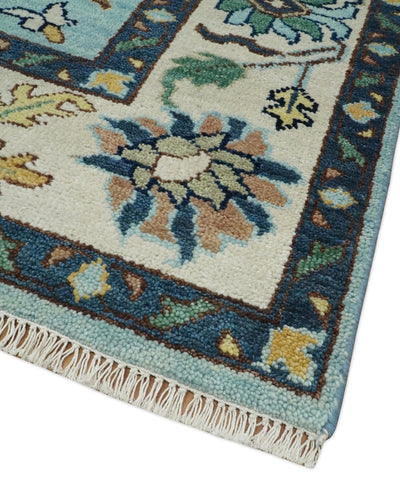 8x10 Hand Knotted Blue and Ivory Traditional Vintage Persian Oushak Antique Wool Rug | TRDCP564810 - The Rug Decor