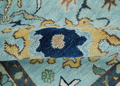 8x10 Hand Knotted Blue and Ivory Traditional Vintage Persian Oushak Antique Wool Rug | TRDCP564810 - The Rug Decor