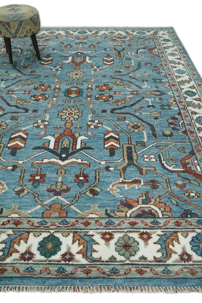 8x10 Hand Knotted Blue and Ivory Traditional Vintage Persian Style Antique Wool Rug | TRDCP587810 - The Rug Decor