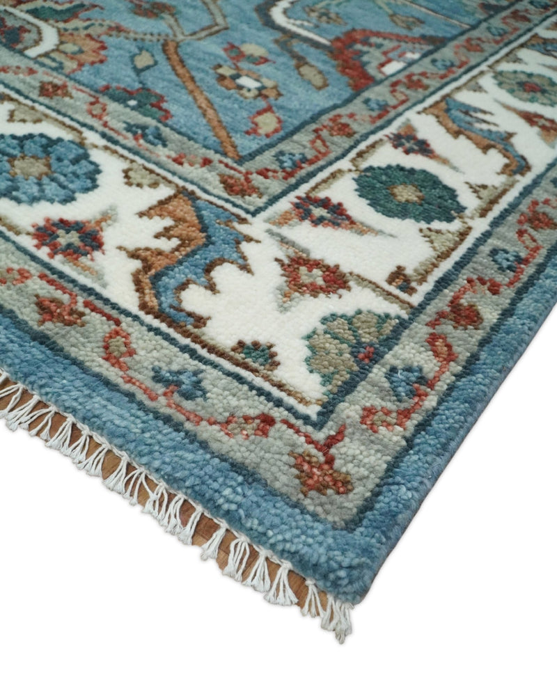 8x10 Hand Knotted Blue and Ivory Traditional Vintage Persian Style Antique Wool Rug | TRDCP587810 - The Rug Decor