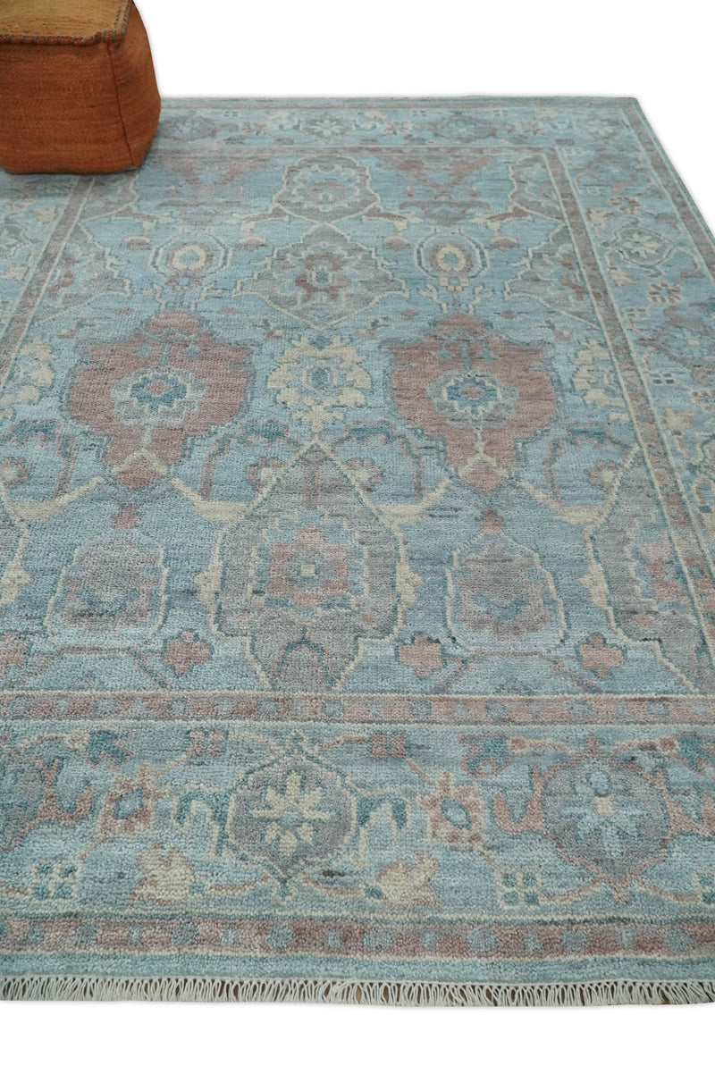 8x10 Hand Knotted Blue and Pink Traditional Vintage Persian Style Antique Wool Rug | TRDCP558810 - The Rug Decor