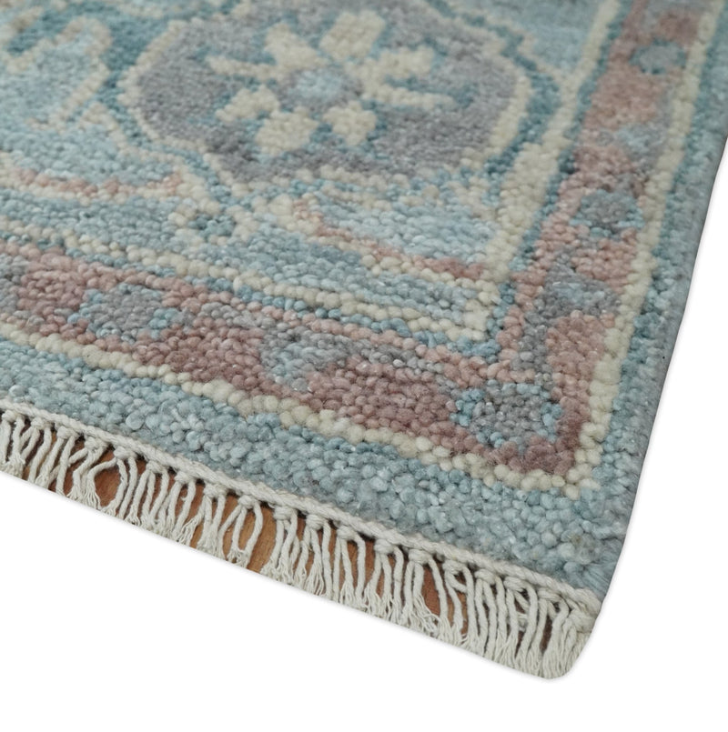 8x10 Hand Knotted Blue and Pink Traditional Vintage Persian Style Antique Wool Rug | TRDCP558810 - The Rug Decor