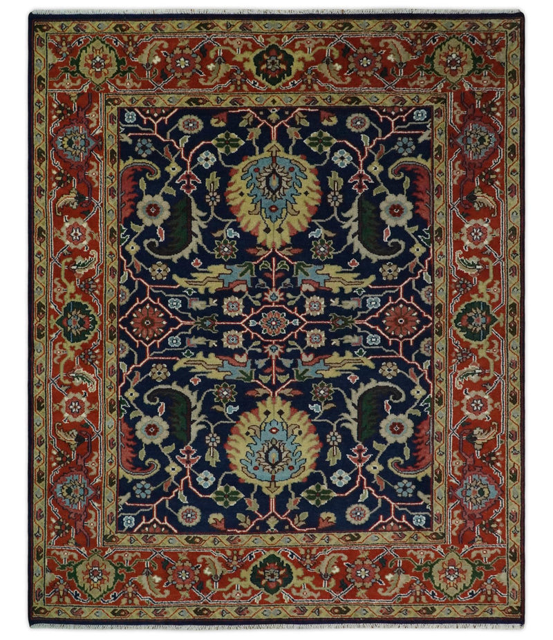 8x10 Hand Knotted Blue and Rust Traditional Vintage Persian Style Antique Wool Rug | TRDCP567810 - The Rug Decor