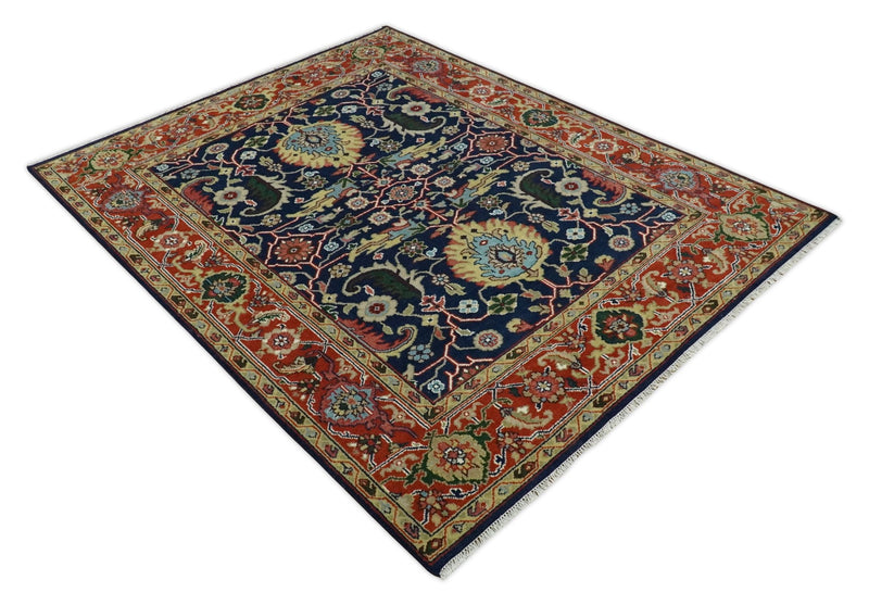 8x10 Hand Knotted Blue and Rust Traditional Vintage Persian Style Antique Wool Rug | TRDCP567810 - The Rug Decor