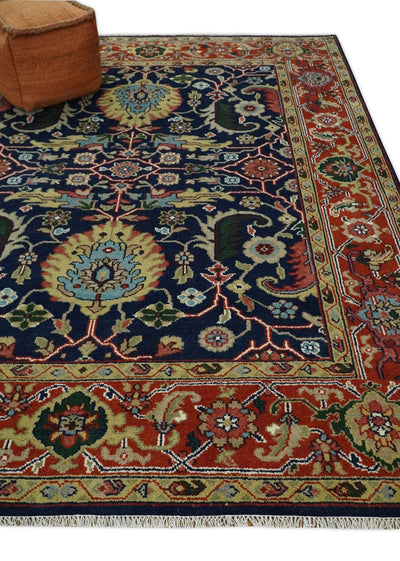 8x10 Hand Knotted Blue and Rust Traditional Vintage Persian Style Antique Wool Rug | TRDCP567810 - The Rug Decor