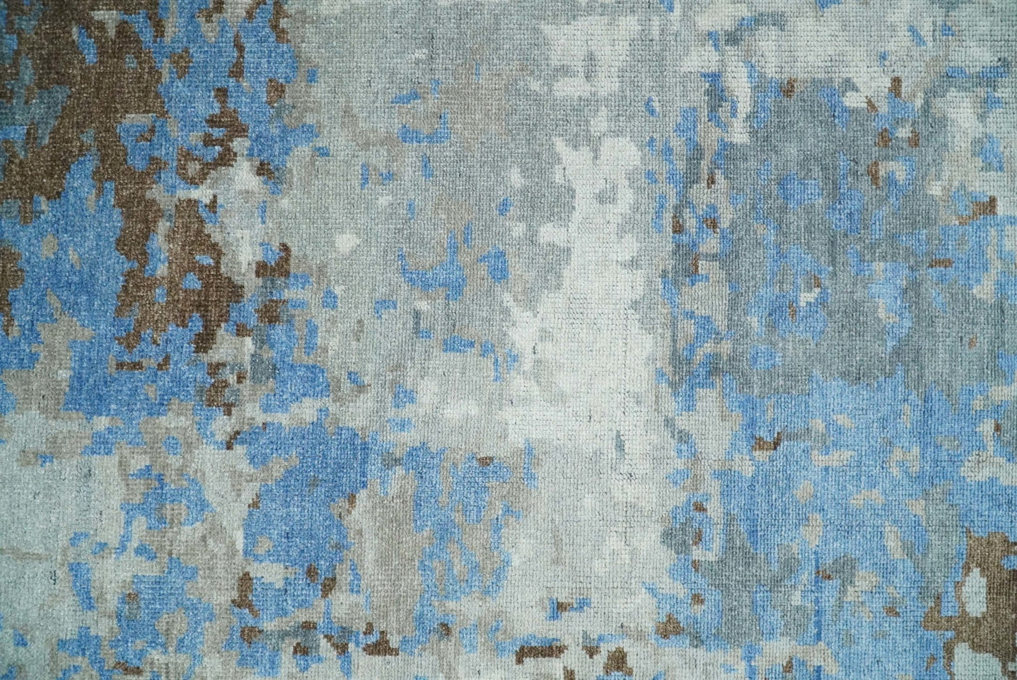 8x10 Hand Knotted Blue and Silver Modern Abstract Low Pile Contemporary Wool Rug | TRD2650 - The Rug Decor