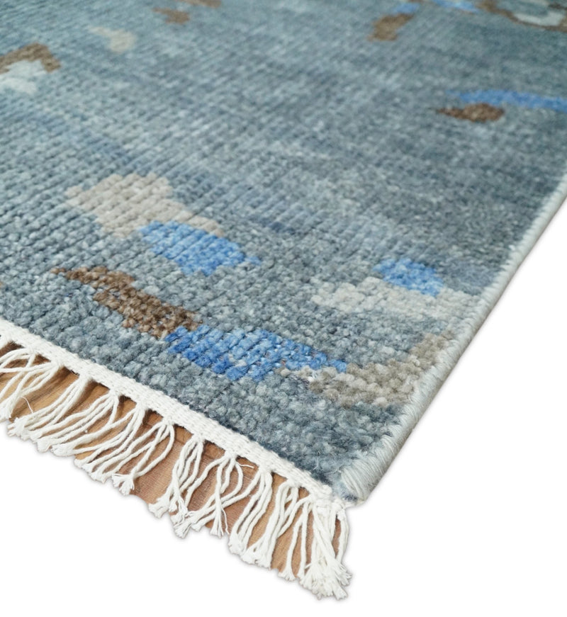 8x10 Hand Knotted Blue and Silver Modern Abstract Low Pile Contemporary Wool Rug | TRD2650 - The Rug Decor