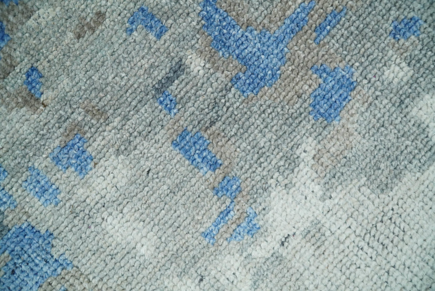 8x10 Hand Knotted Blue and Silver Modern Abstract Low Pile Contemporary Wool Rug | TRD2650 - The Rug Decor