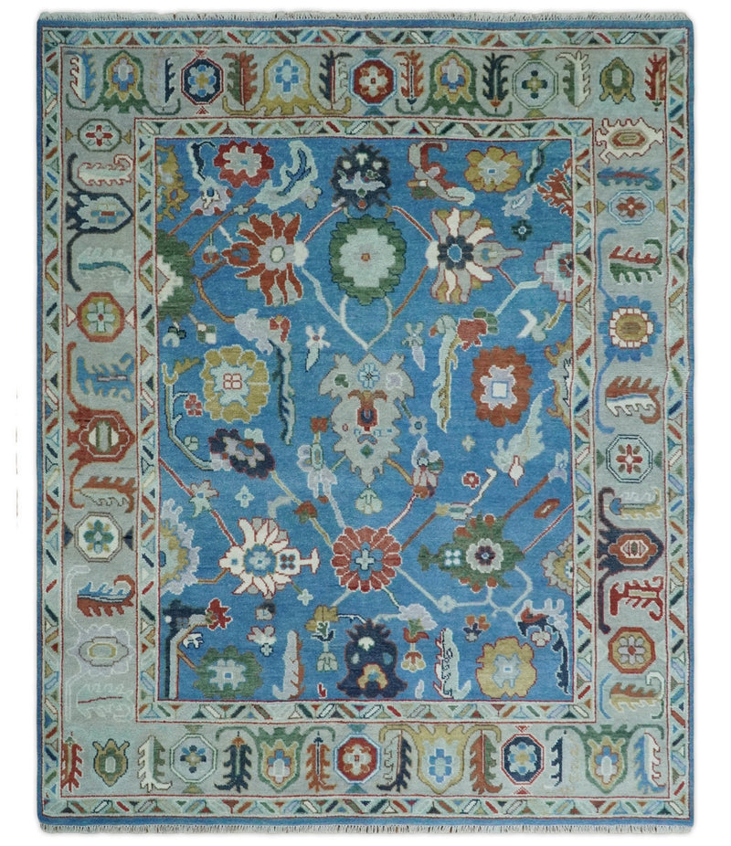 8x10 Hand Knotted Blue and Silver Traditional Persian Oushak Wool Rug | TRDCP980810 - The Rug Decor