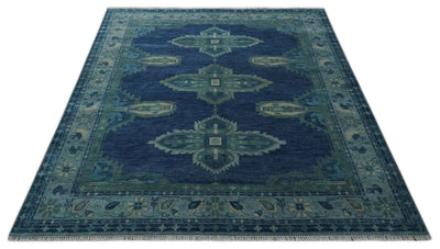 8x10 Hand Knotted Blue and Silver Traditional Wool Rug, Living Room and Bedroom Rug - The Rug Decor