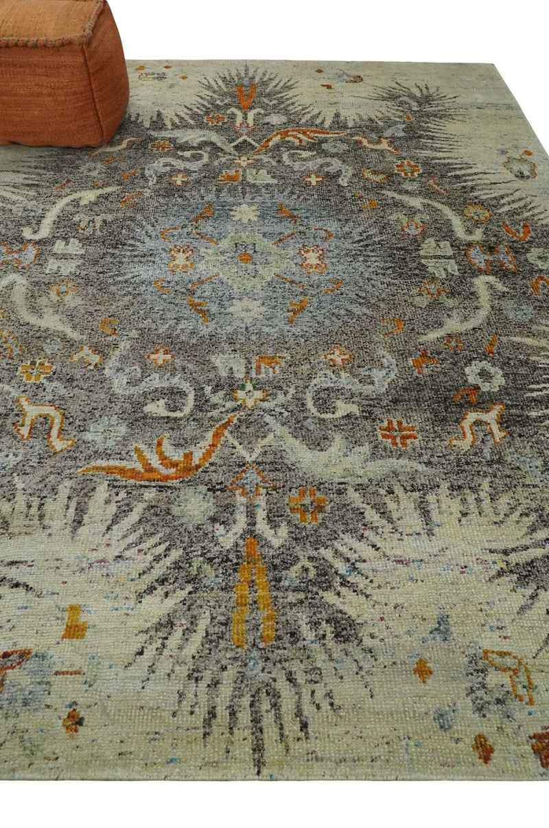 8x10 Hand Knotted Blue, Gray and Beige Antique Persian Style Contemporary Recycled Silk Area Rug | OP43 - The Rug Decor