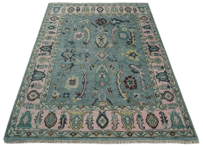 8x10 Hand Knotted Blue Green and Pink Traditional Persian Vintage Wool Rug | TRDCP771810 - The Rug Decor