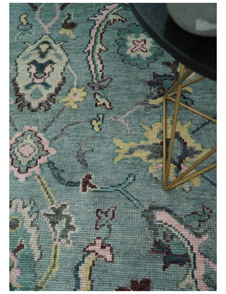 8x10 Hand Knotted Blue Green and Pink Traditional Persian Vintage Wool Rug | TRDCP771810 - The Rug Decor