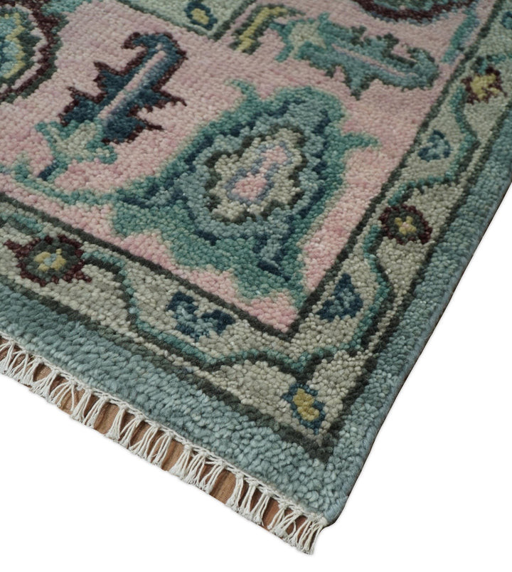 8x10 Hand Knotted Blue Green and Pink Traditional Persian Vintage Wool Rug | TRDCP771810 - The Rug Decor