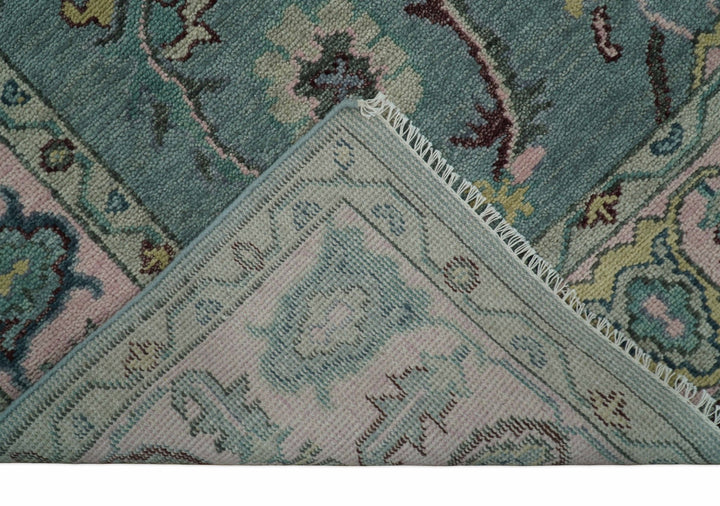8x10 Hand Knotted Blue Green and Pink Traditional Persian Vintage Wool Rug | TRDCP771810 - The Rug Decor