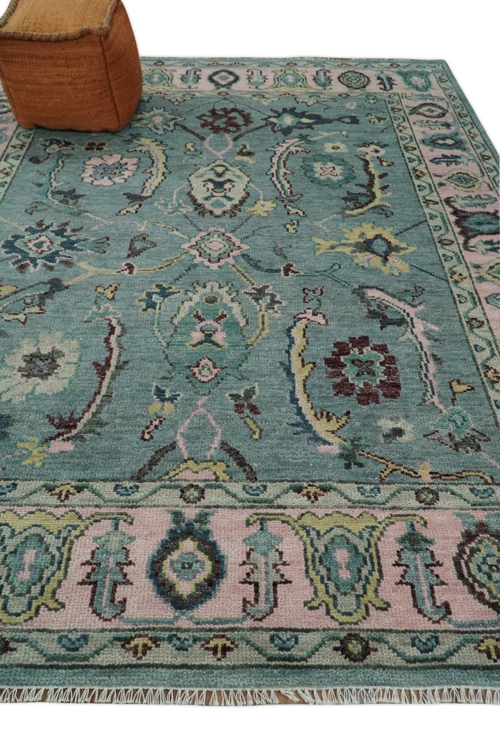 8x10 Hand Knotted Blue Green and Pink Traditional Persian Vintage Wool Rug | TRDCP771810 - The Rug Decor
